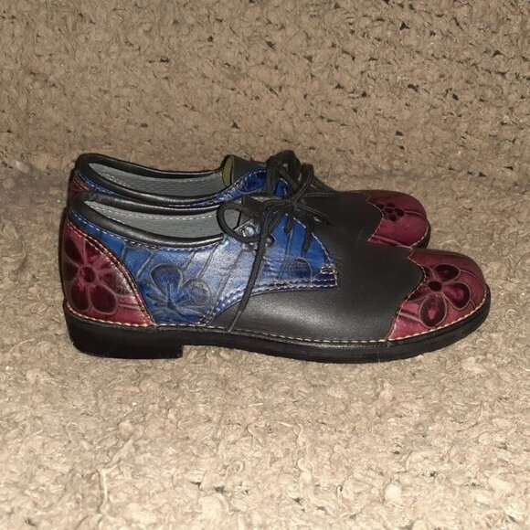 BILTRITE-Blue/Purple Leather-Floral Pattern-Wingtip Oxfords-Sz 6-NWOB - Picture 4 of 7